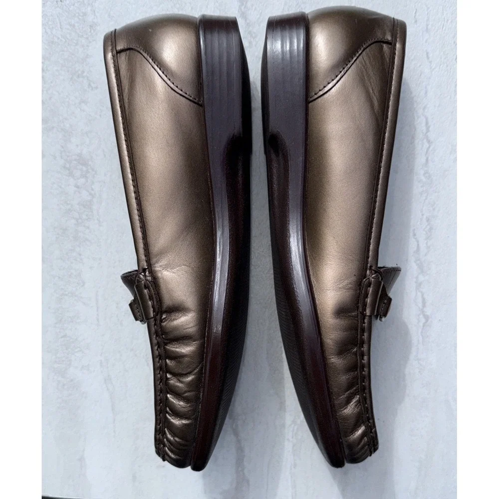 SAS Metro Shoes Womens 8.5 S Slim Bronze Leather Horsebit Loafers USA‎ 4615